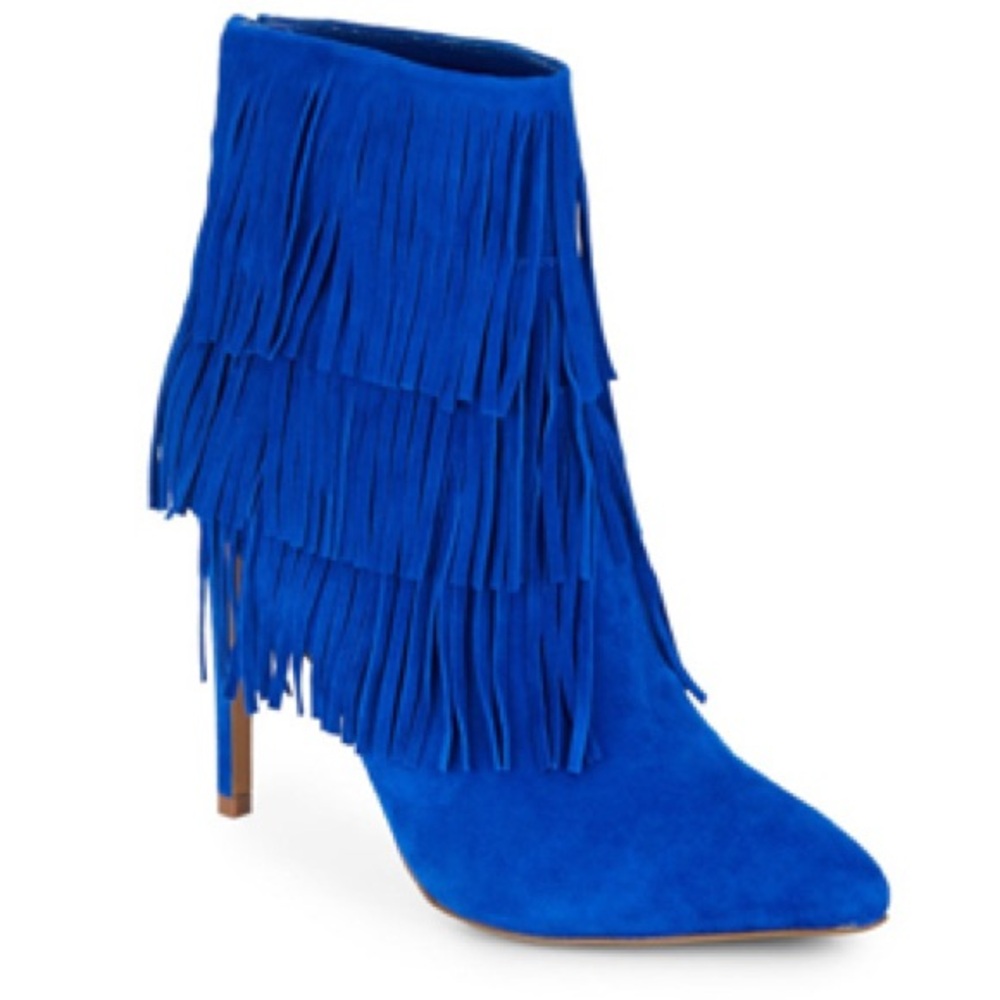 Steve Madden Flapper Fringe Cobalt Blue Ankle Boots